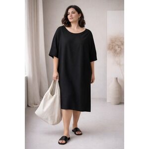 Shamask‎ Black Linen Shift Dress Size 3 Plus US 16–20 Oversized Minimalist
